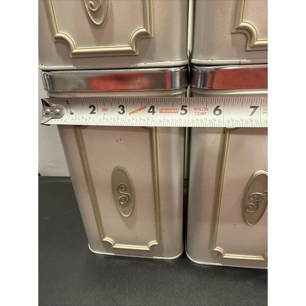 EKCO Canada Vintage Metal MCM Kitchen Canister Set Of 4 White Silver Green Trim